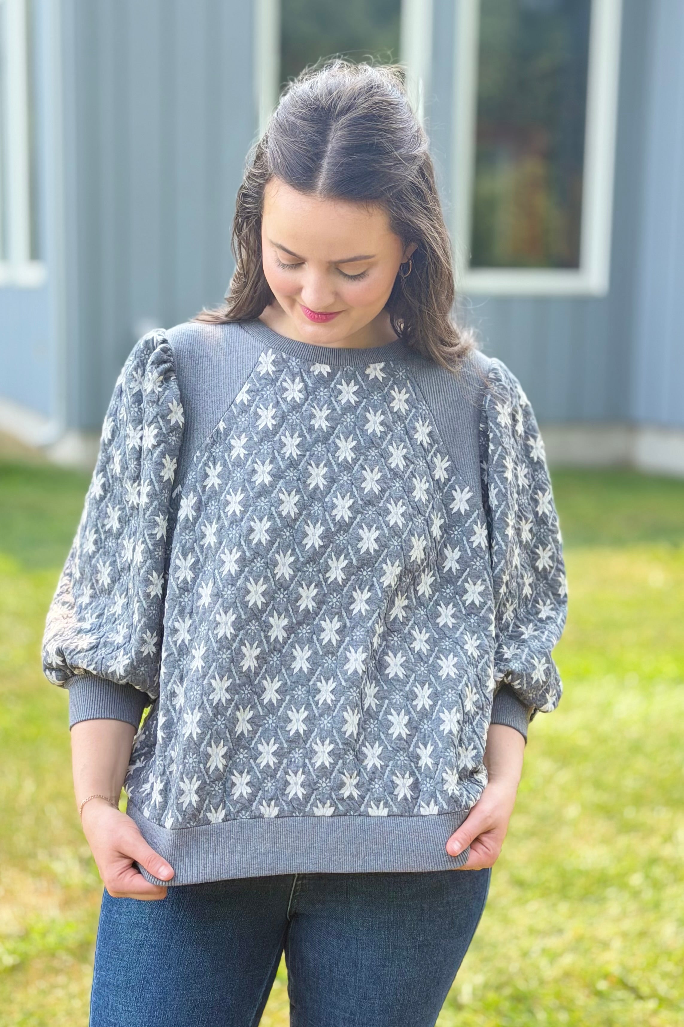 Floral Quilted Sweatshirt - Charcoal