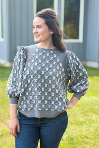 Floral Quilted Sweatshirt - Charcoal
