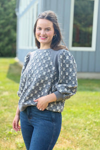 Floral Quilted Sweatshirt - Charcoal