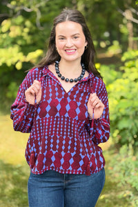 Ramsay Abstract Split Neck Tassel Blouse