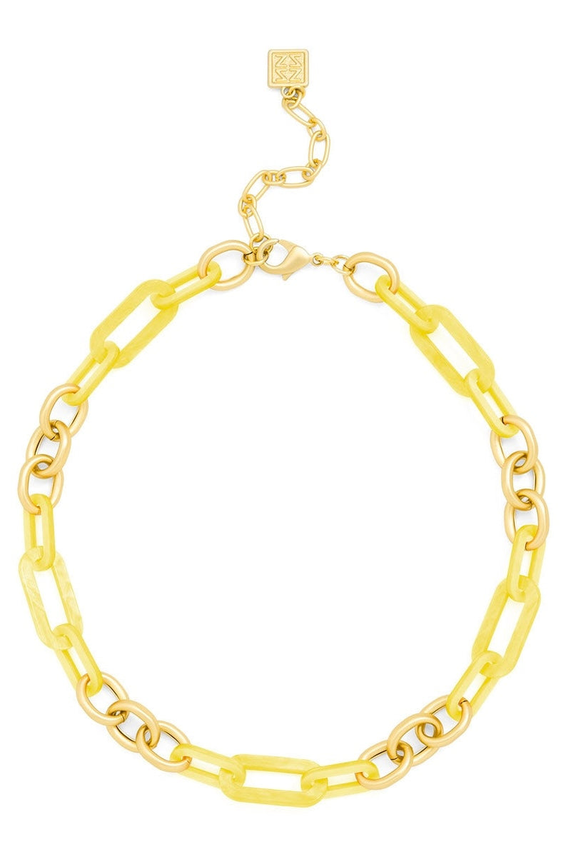 Metal and Resin Link Collar Necklace - Yellow