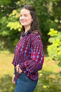 Ramsay Abstract Split Neck Tassel Blouse