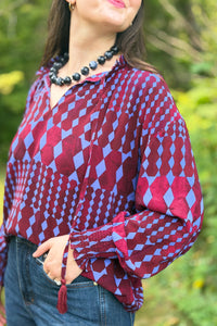 Ramsay Abstract Split Neck Tassel Blouse