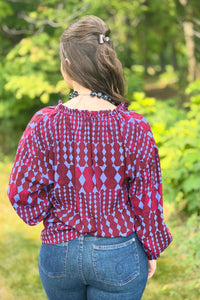 Ramsay Abstract Split Neck Tassel Blouse