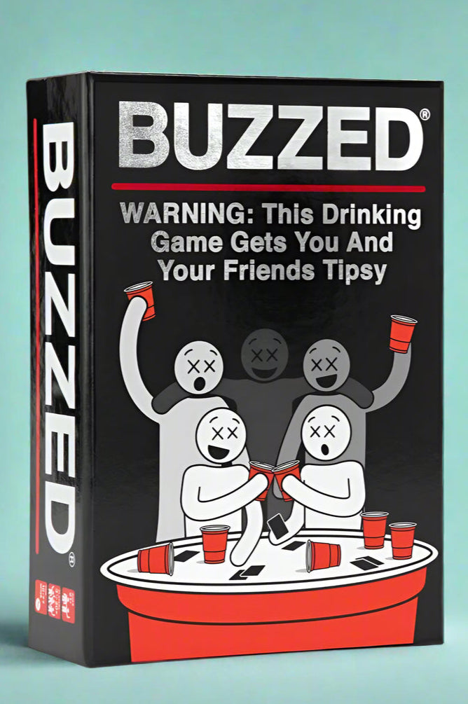 A box containing a drinking party game called ‘Buzzed”.