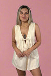 Sleeveless Pintuck Detail Romper Cream