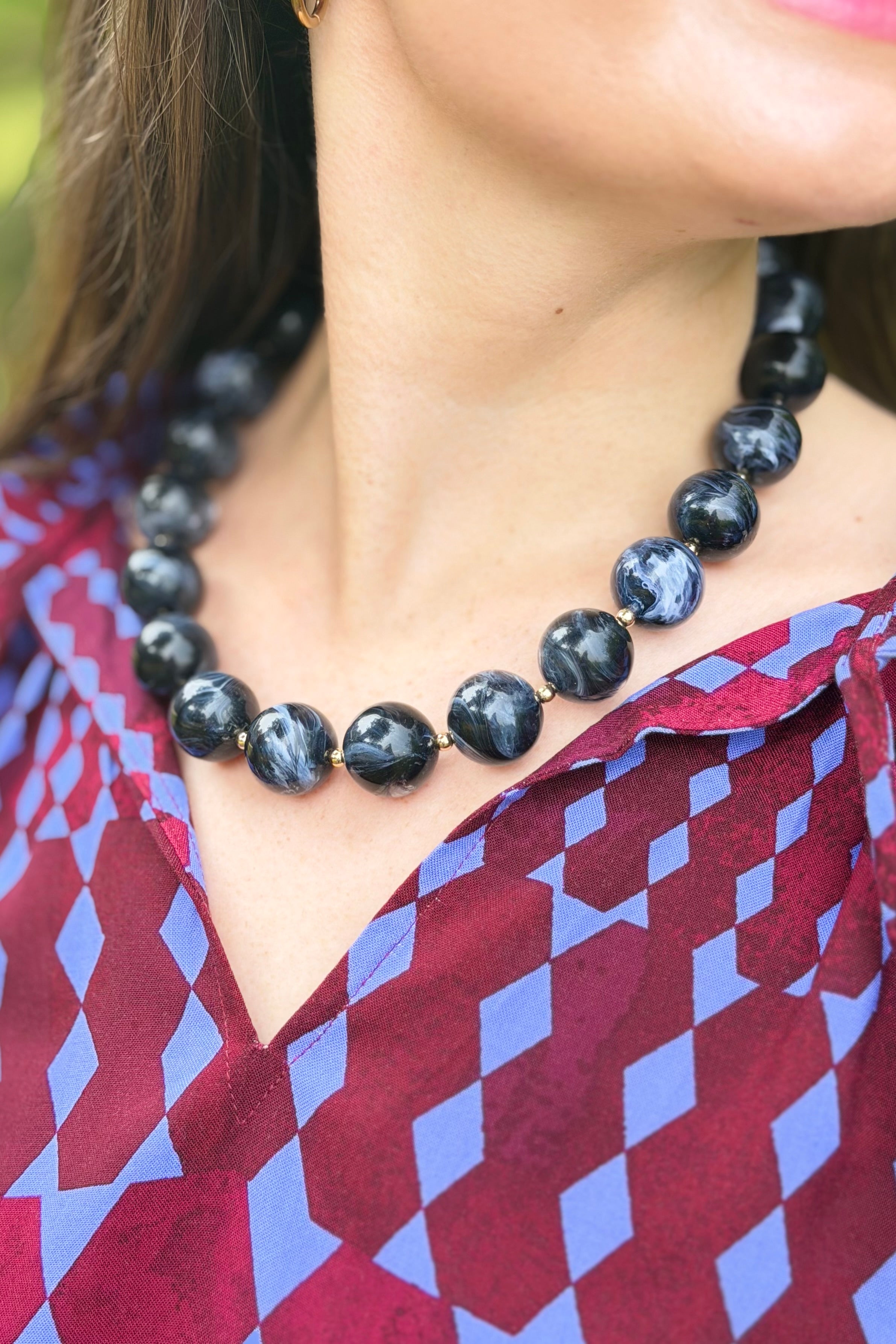 Marble Bead Necklace - Black