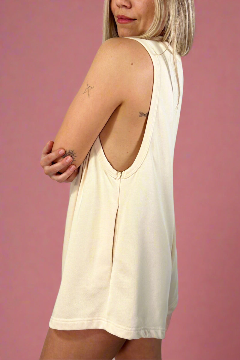 Sleeveless Pintuck Detail Romper Cream