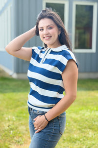 Striped Collared Sweater Vest - Navy