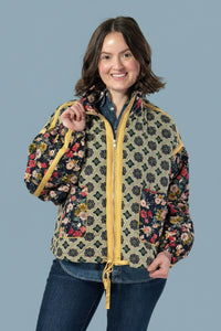 Floral Pattern Taped Padded Jacket
