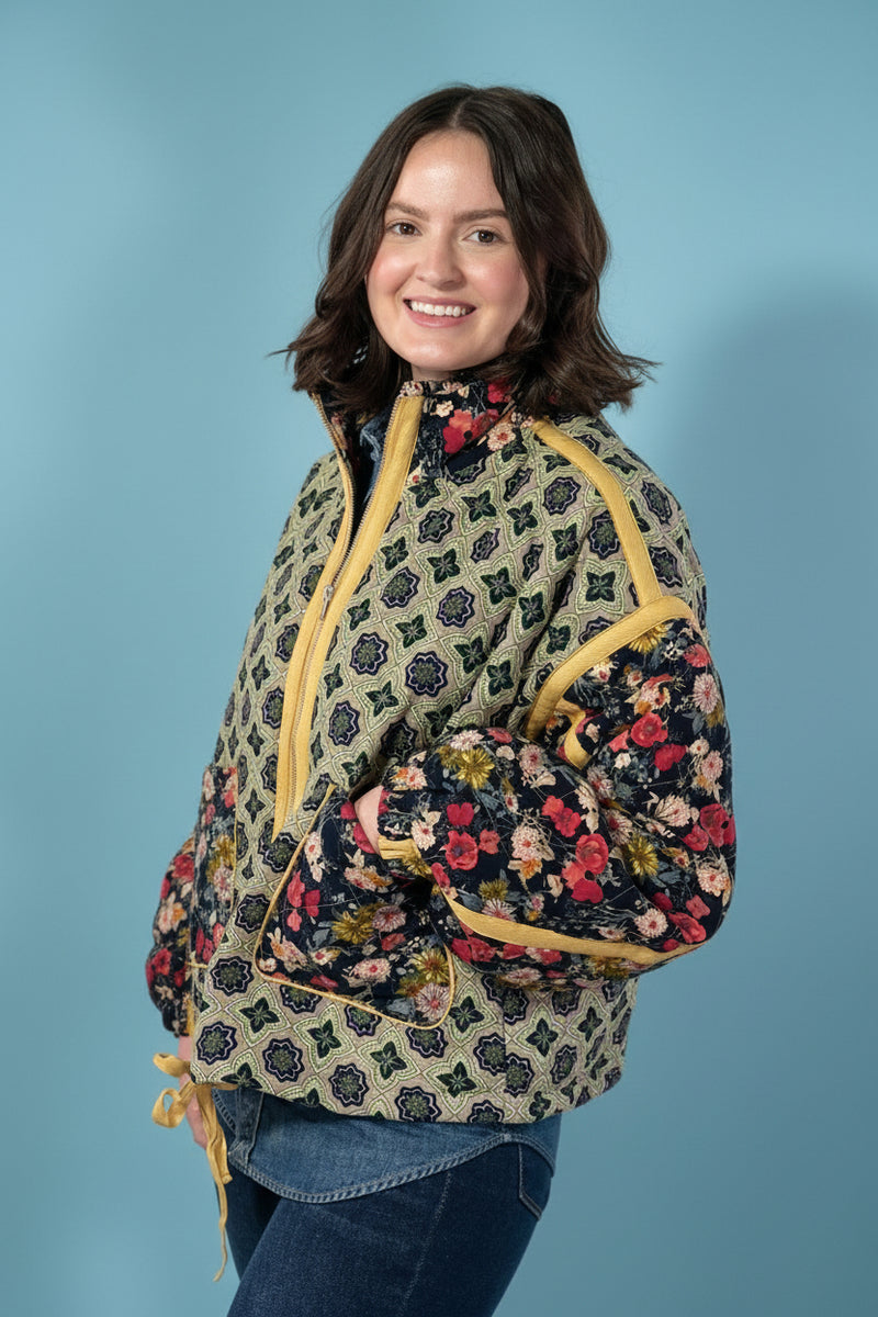 Floral Pattern Taped Padded Jacket