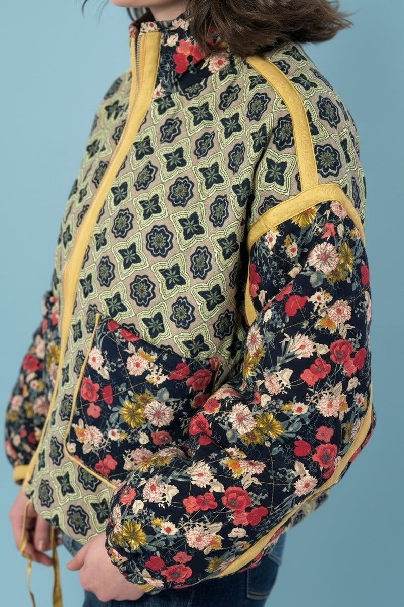 Floral Pattern Taped Padded Jacket