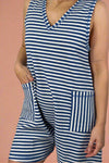 Striped Casual Romper -  Blue Denim