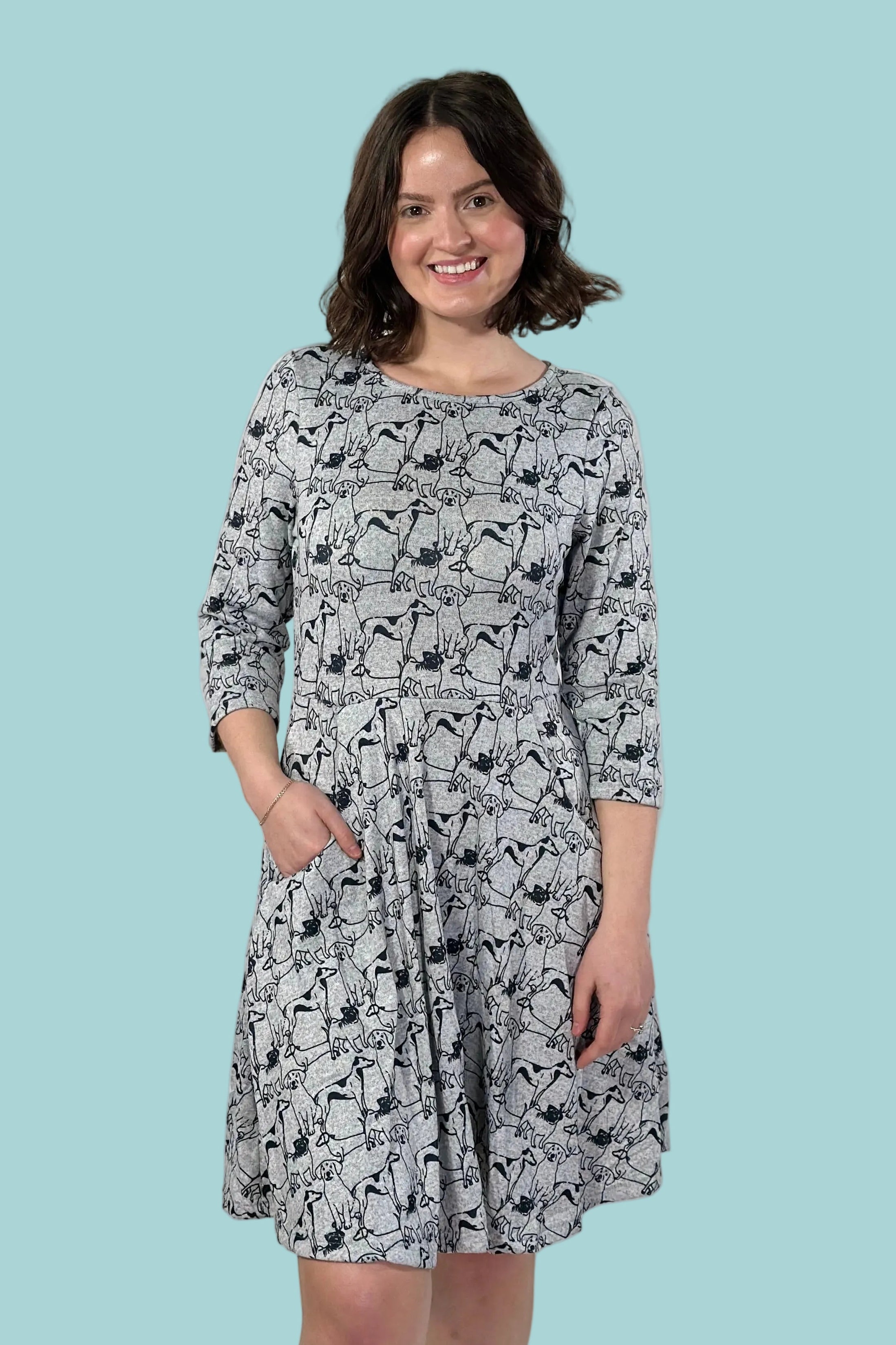 Dog Print Vintage Inspired Winter Tunic Dress