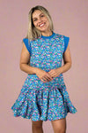 Sleeveless Contrast Neck Dress - Blue