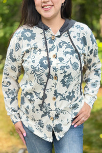 Floral Ribbed Hoodie Shacket