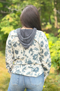 Floral Ribbed Hoodie Shacket