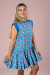 Sleeveless Contrast Neck Dress - Blue