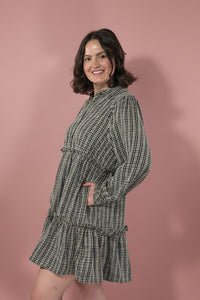 Tiered Long Sleeve Dress - Black