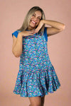Sleeveless Contrast Neck Dress - Blue