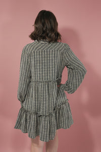 Tiered Long Sleeve Dress - Black