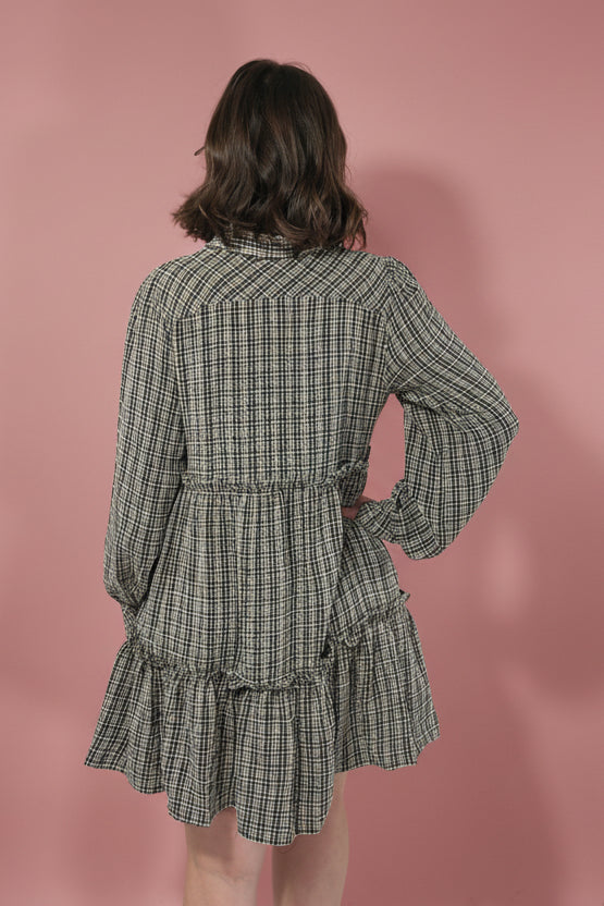 Tiered Long Sleeve Dress - Black