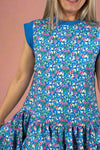Sleeveless Contrast Neck Dress - Blue
