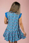 Sleeveless Contrast Neck Dress - Blue