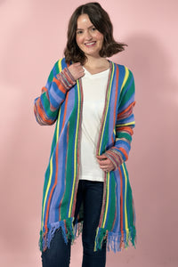 Fringe Rainbow Cardigan - Green