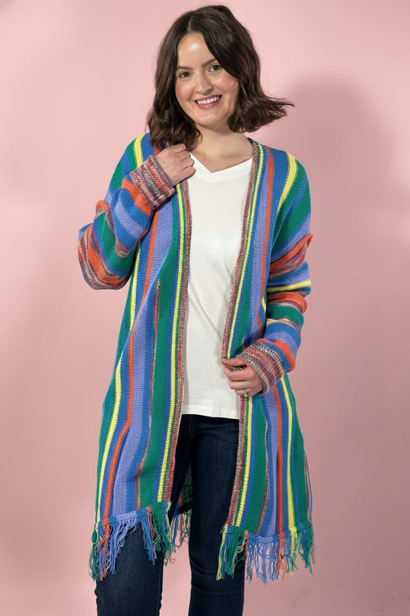Fringe Rainbow Cardigan - Green