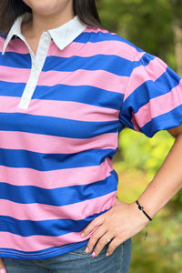 Stripe Button Down Bubble Sleeve Top