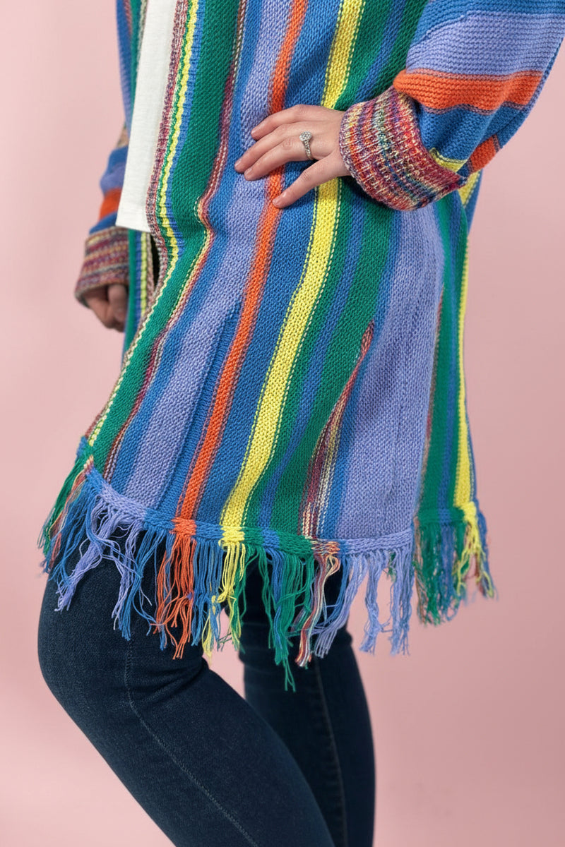 Fringe Rainbow Cardigan - Green