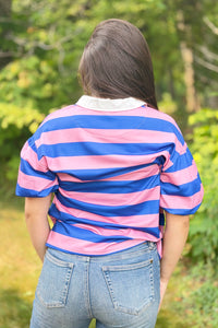 Stripe Button Down Bubble Sleeve Top