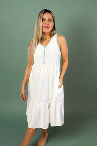 Boho Dress Hand-Stitched - Ivory