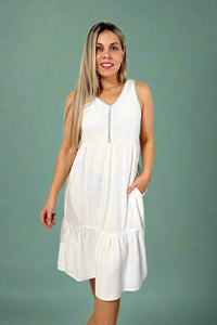 Boho Dress Hand-Stitched - Ivory
