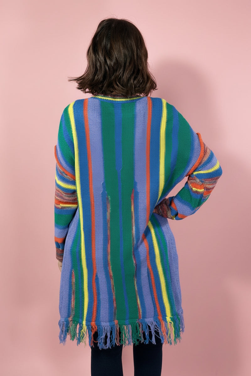 Fringe Rainbow Cardigan - Green