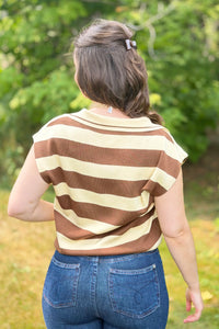 Striped Collared Sweater Vest - Mocha