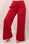 Wide Leg Athletic Stripe Pants - Red