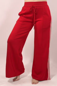 Wide Leg Athletic Stripe Pants - Red