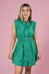 Elastic Waist Poplin Sleeveless Dress - Green