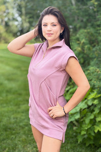 Textured Quarter Zipper Dress - Rose