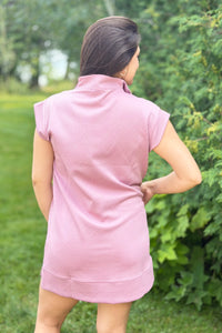 Textured Quarter Zipper Dress - Rose