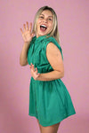 Elastic Waist Poplin Sleeveless Dress - Green
