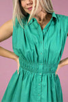 Elastic Waist Poplin Sleeveless Dress - Green