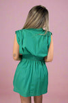 Elastic Waist Poplin Sleeveless Dress - Green