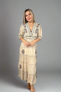 Boho Breeze Tiered Maxi Dress Latte