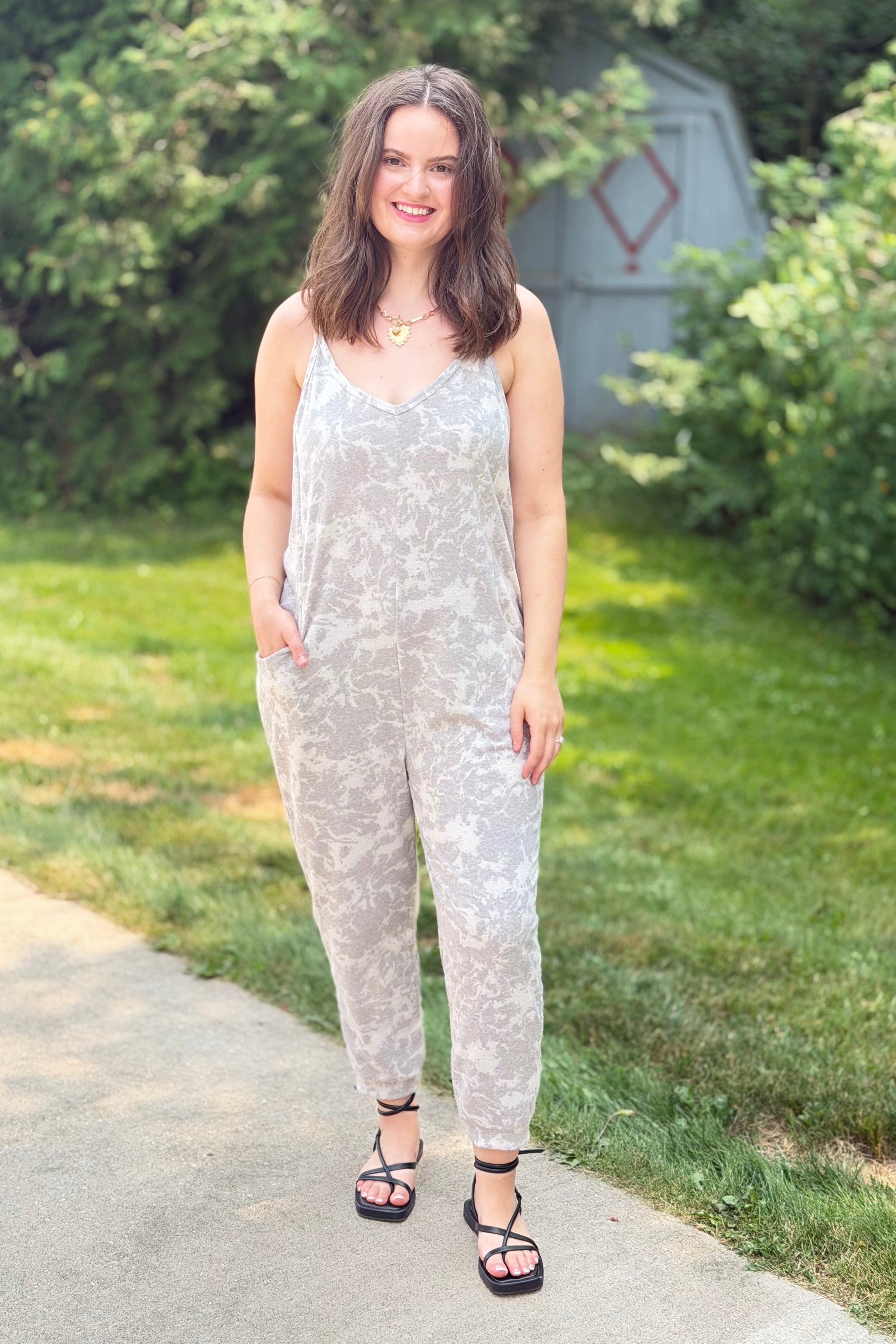 Tie-Dye Jogger Jumpsuit - Grey
