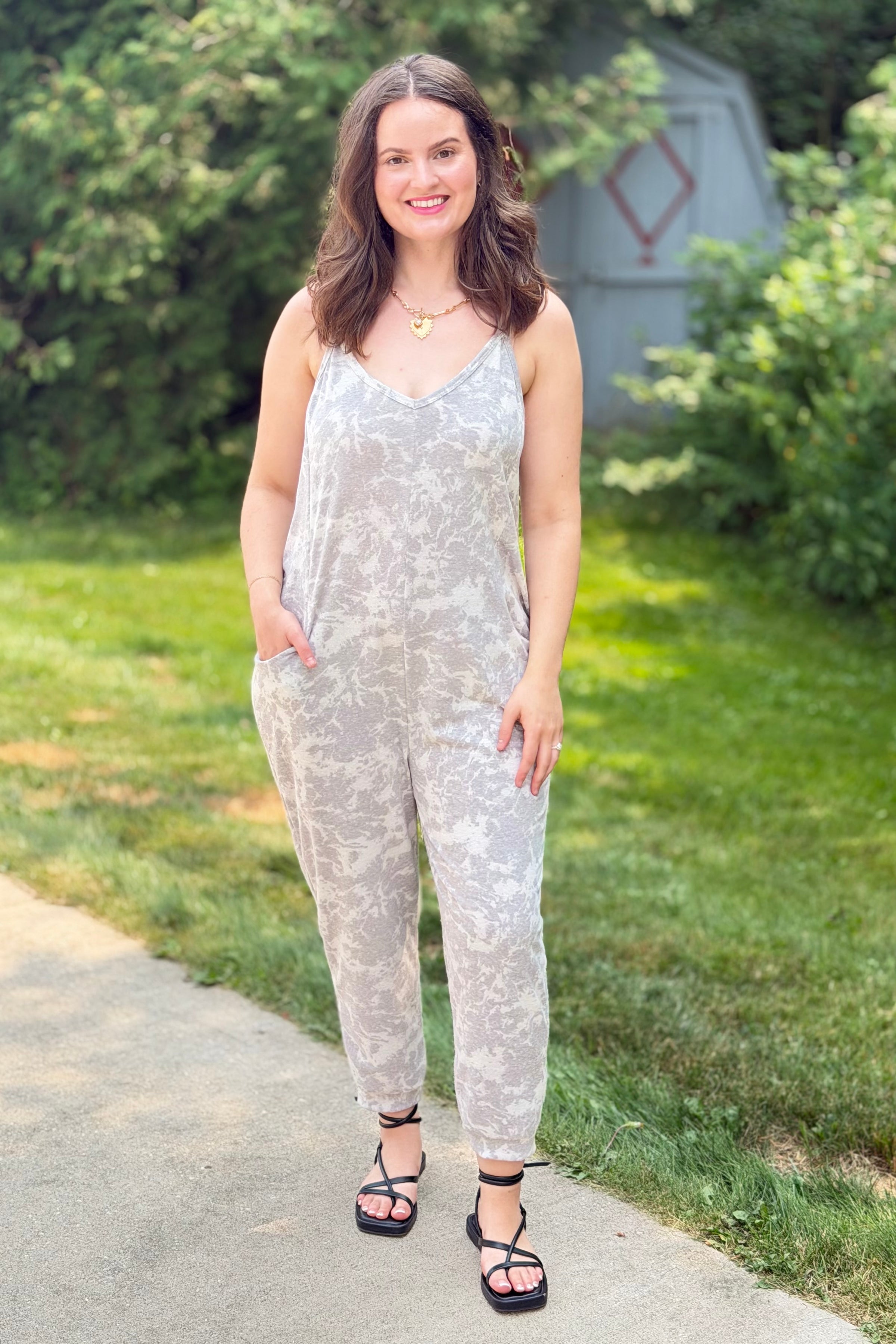 Tie-Dye Jogger Jumpsuit - Grey