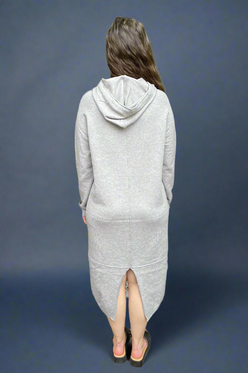 Knitted Long Hoodie Dress - Gray Knitted Long Hoodie Dress - Gray