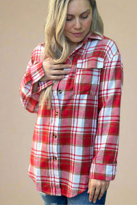 Plaid Button Down Shirt Red
